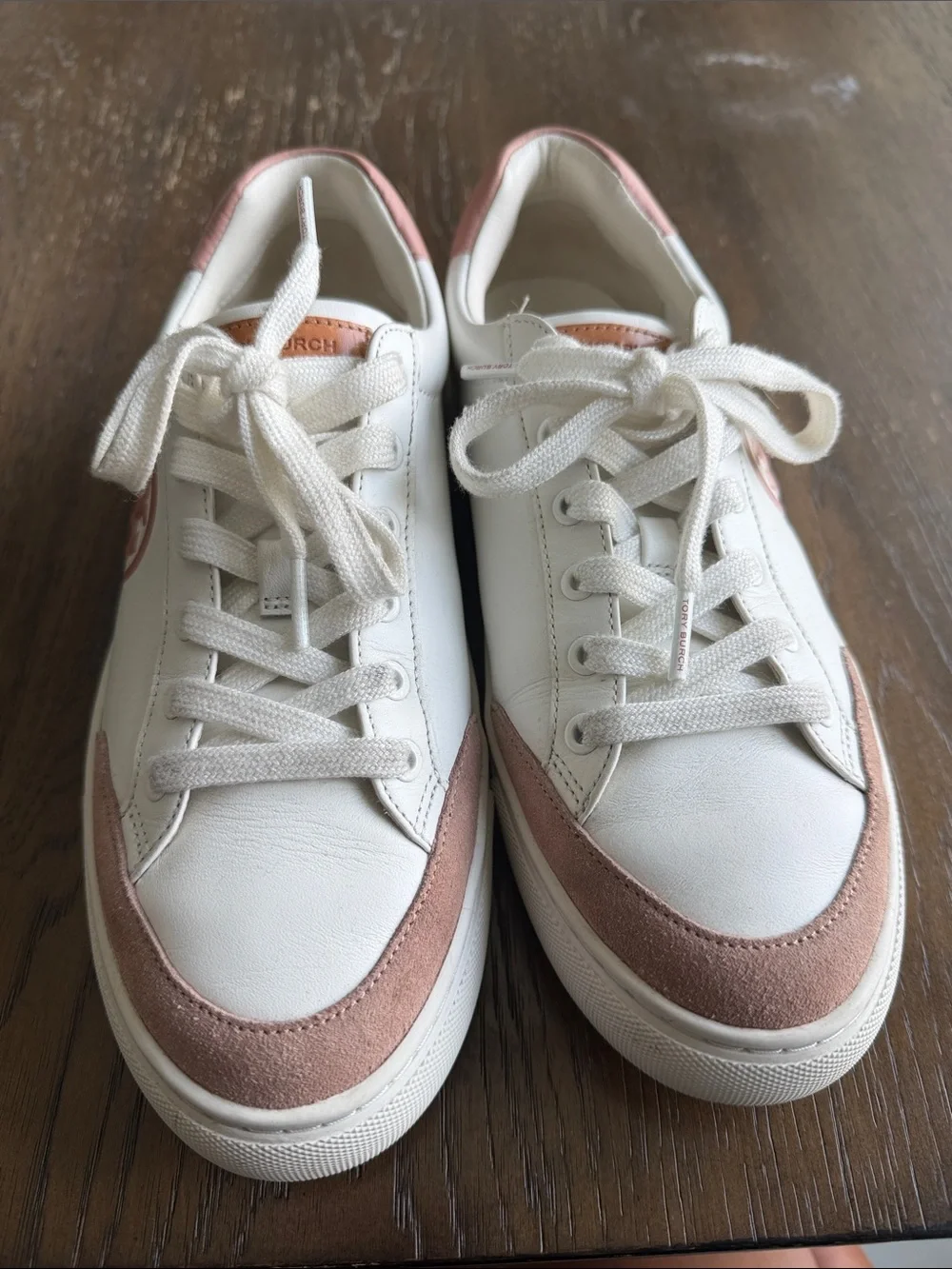 Tory Burch White Sneakers with Blush Pink Accents